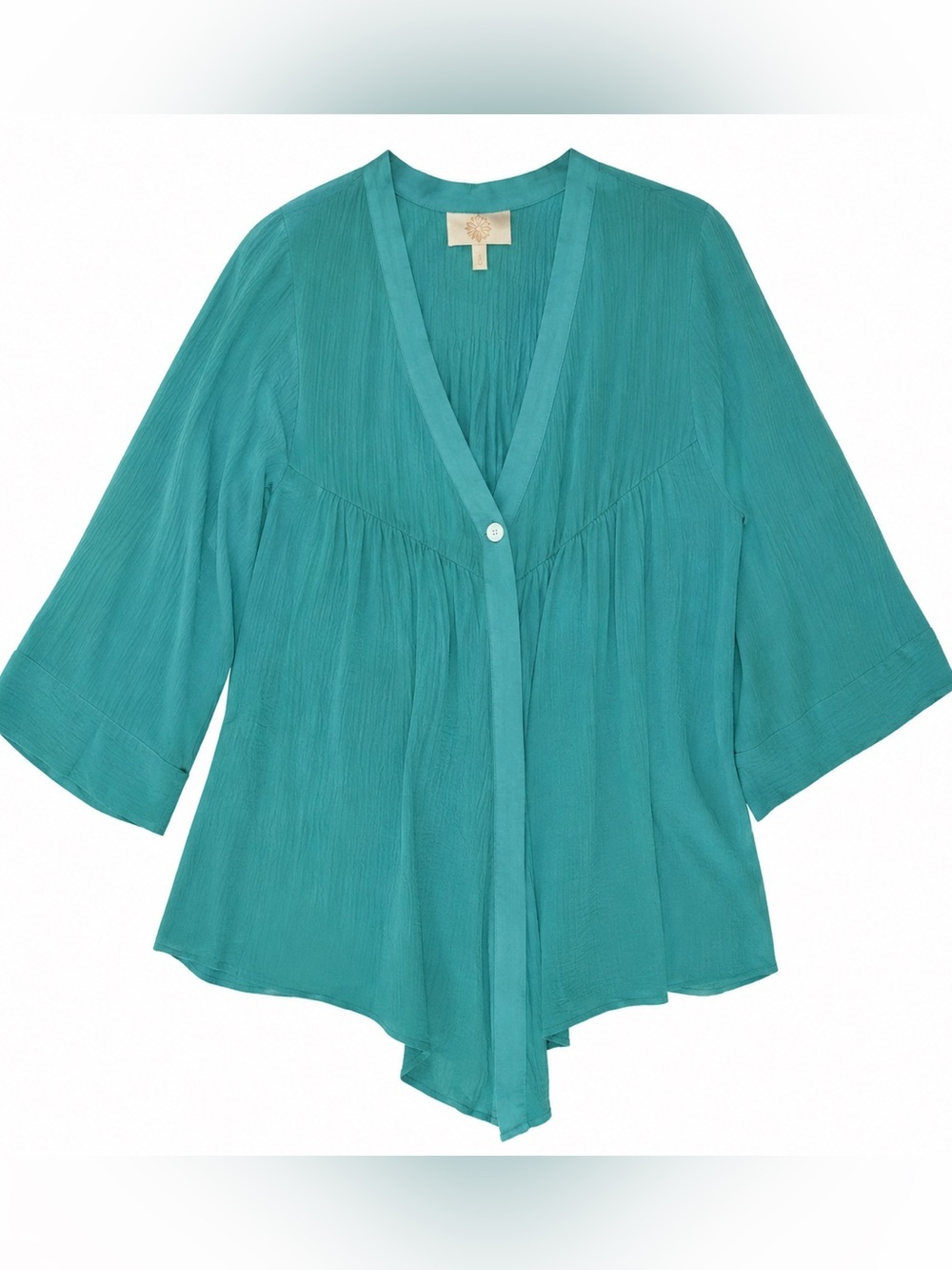 Elizabeth and James green silk blouse, cardigan, small